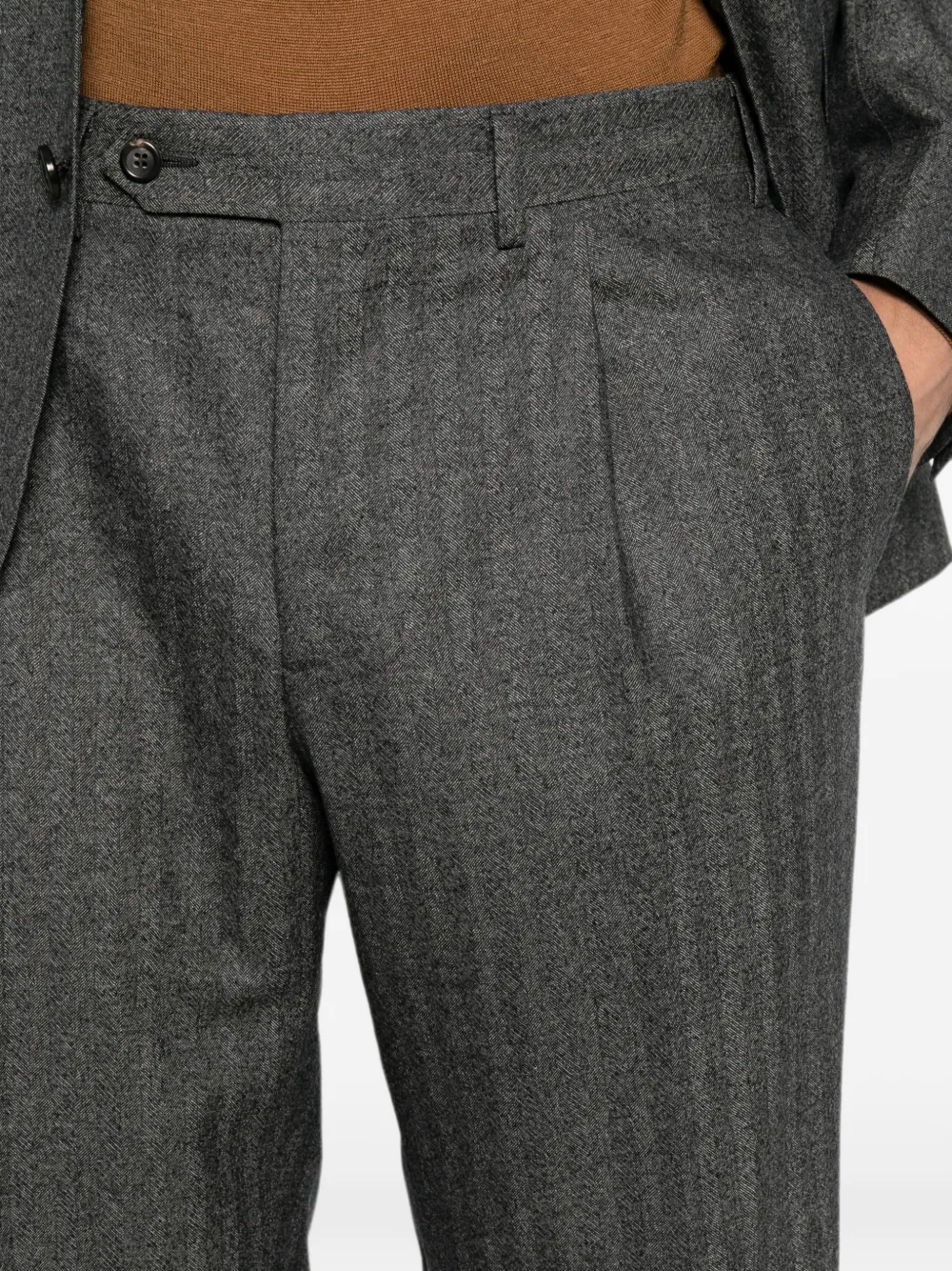 Canali Wollen pak met visgraat-patroon Grijs