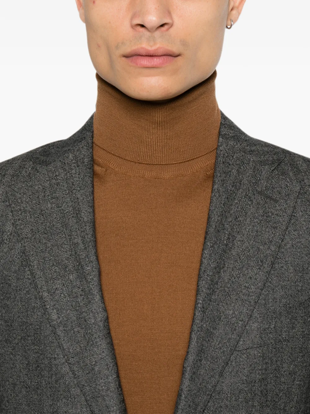 Canali Wollen pak met visgraat-patroon Grijs