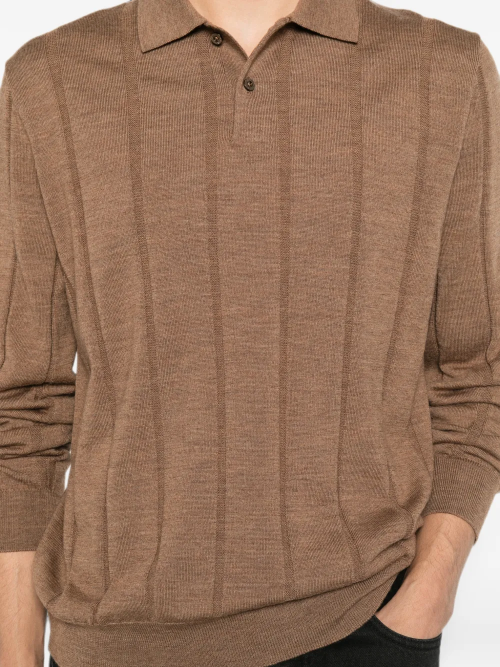 Canali Geribbelde polotrui Bruin
