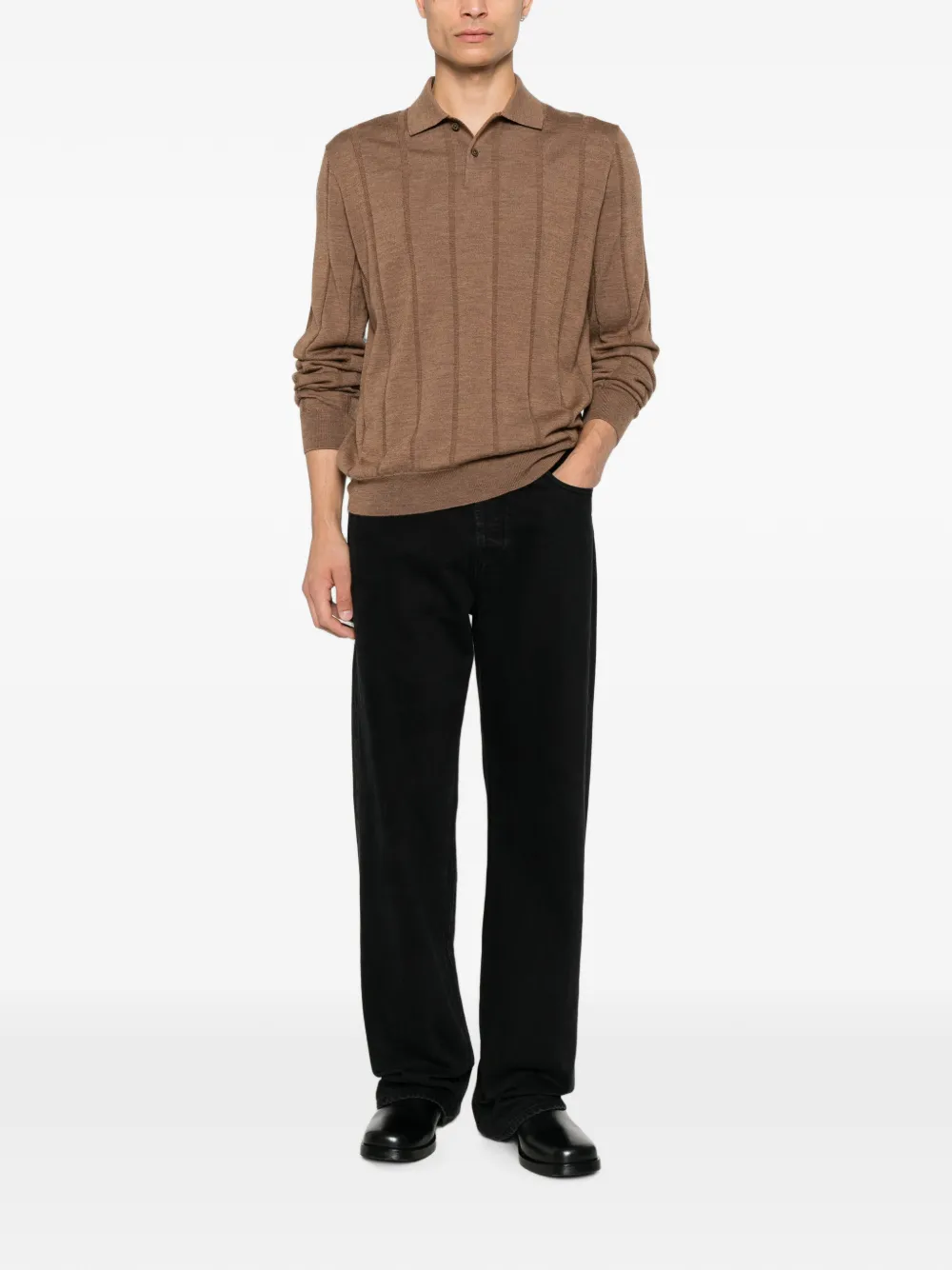 Canali Geribbelde polotrui Bruin