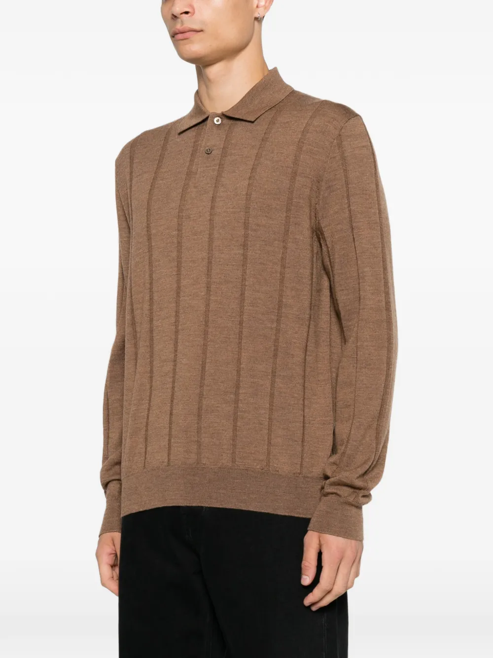 Canali Geribbelde polotrui Bruin