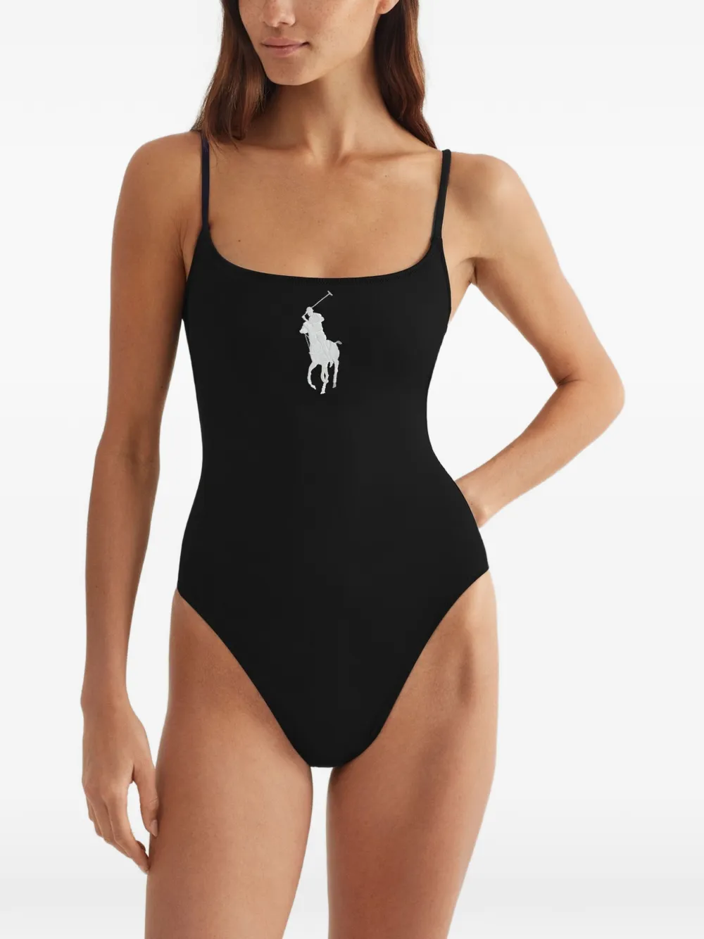 Polo Ralph Lauren logo-embroidered scoop-neck swimsuit - Nero