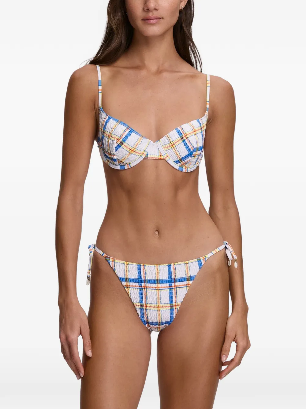 Polo Ralph Lauren Ricky smocked-check bikini - Bianco