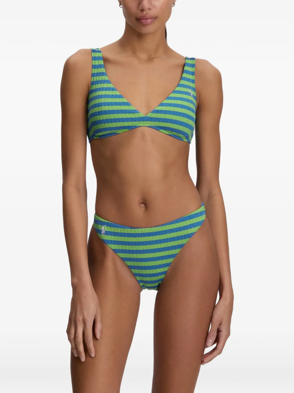 Polo Ralph Lauren Gestreiftes Bikinioberteil mit V-Ausschnitt - Blau