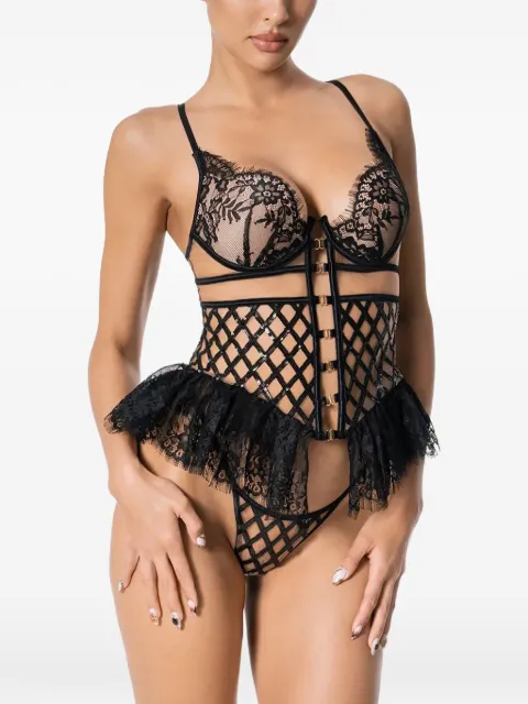 God Save Queens lace-trimmed ruffled bodysuit