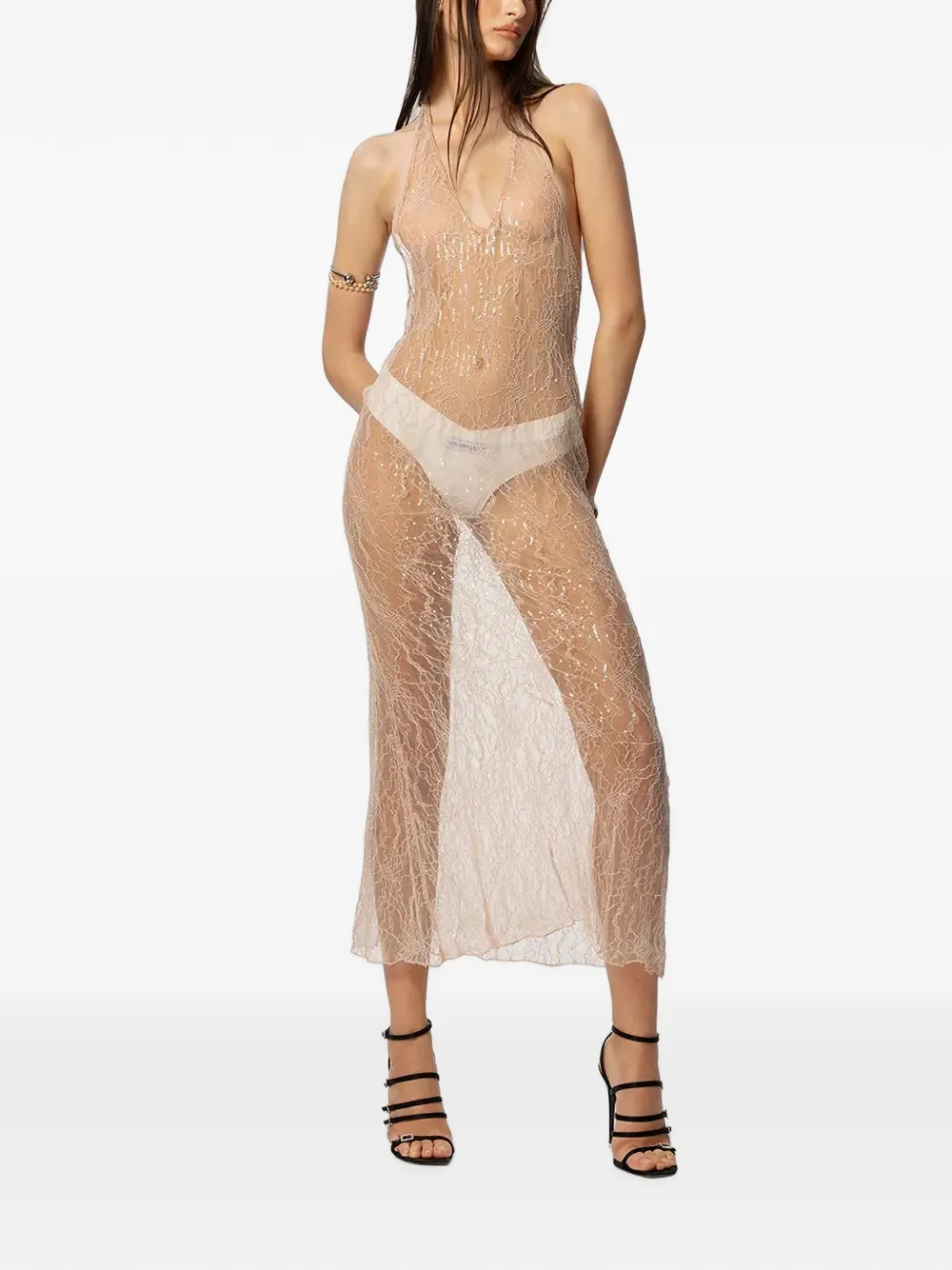 God Save Queens Venus sequin-embellished lace midi dress - Nude