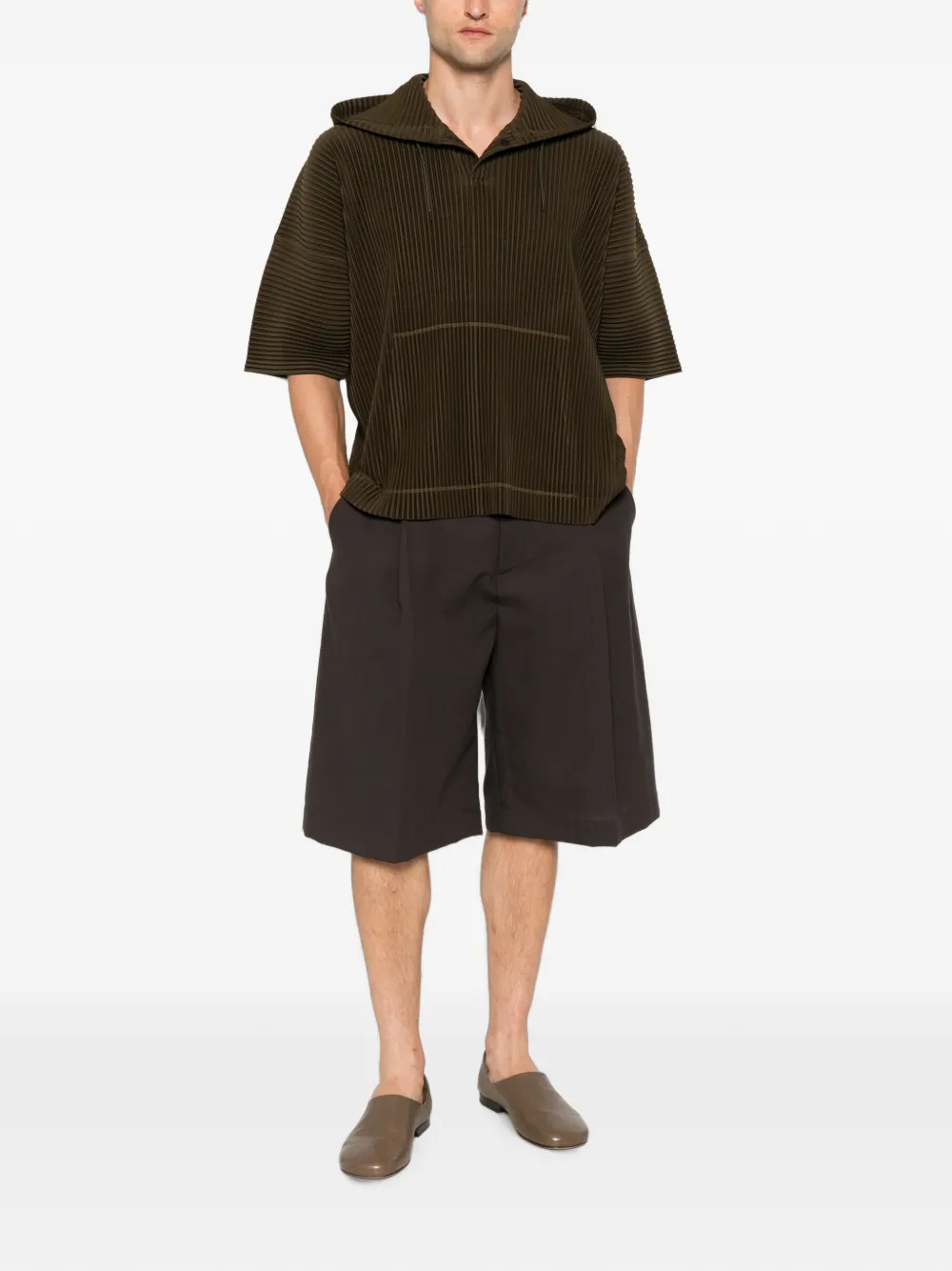 Homme Plissé Issey Miyake Hoodie met trekkoord en plissé-effect Groen