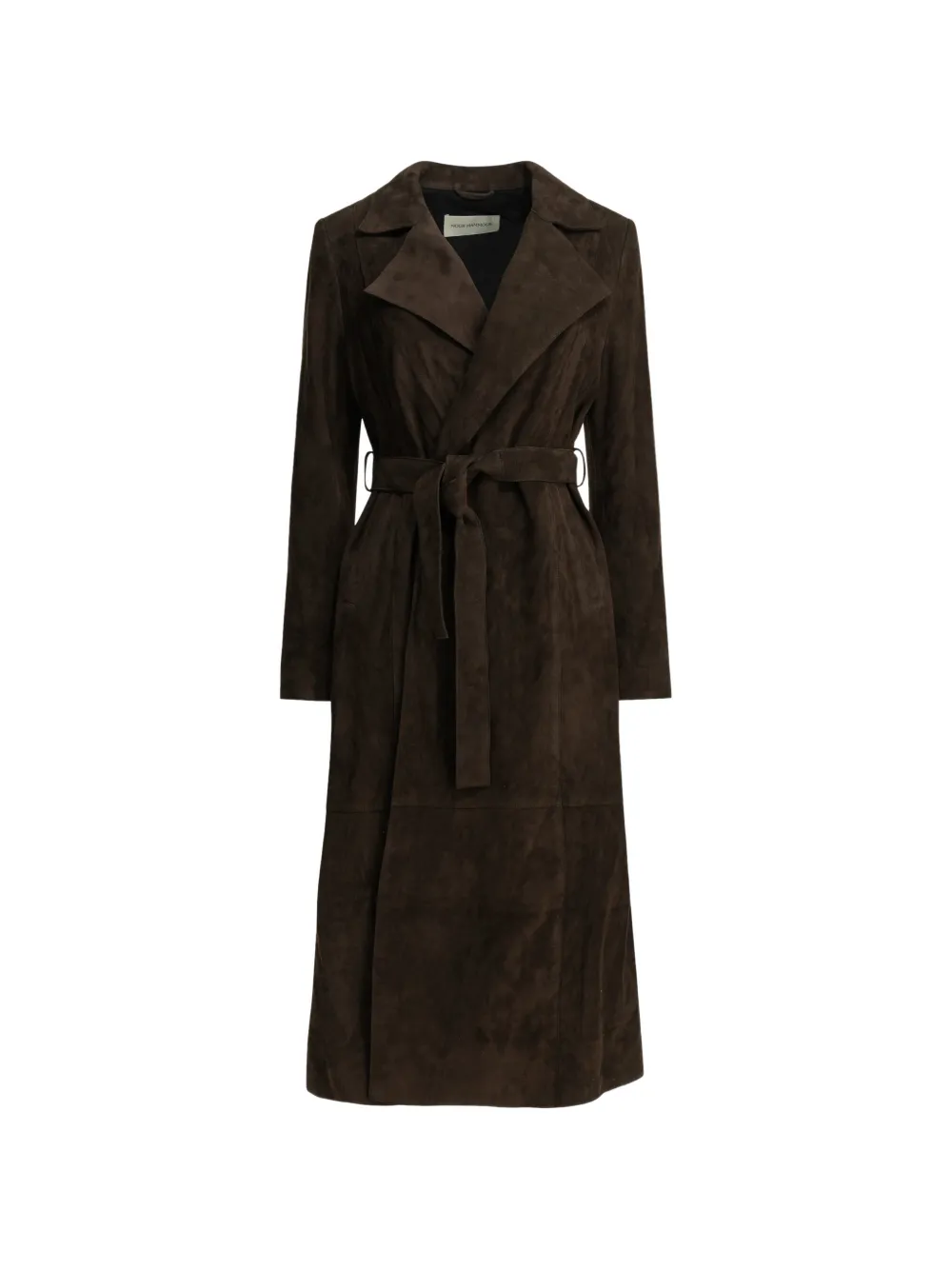 Nour Hammour Winona belted suede coat - Marrone