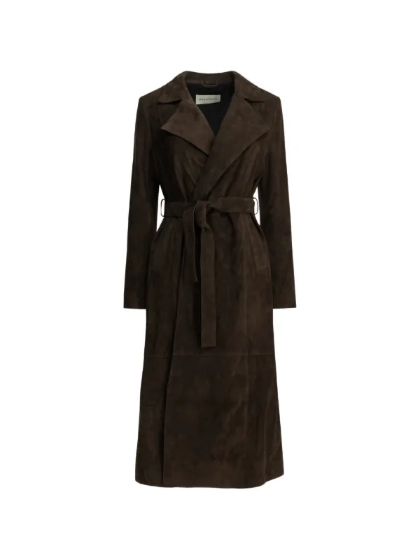 Nour Hammour Winona Belted Suede Coat in Brown