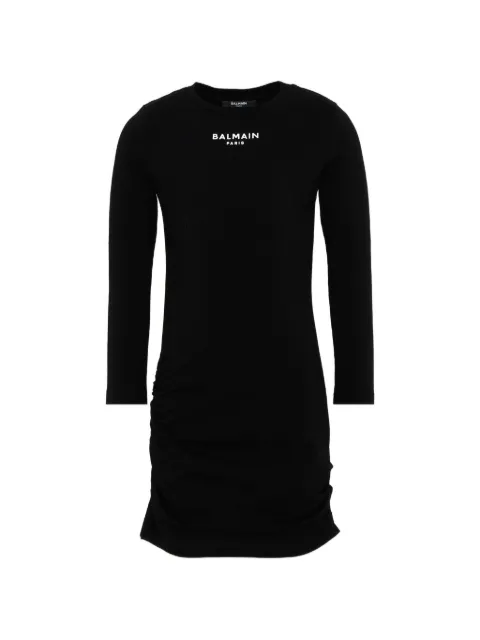 Balmain Kids logo-print ruched dress