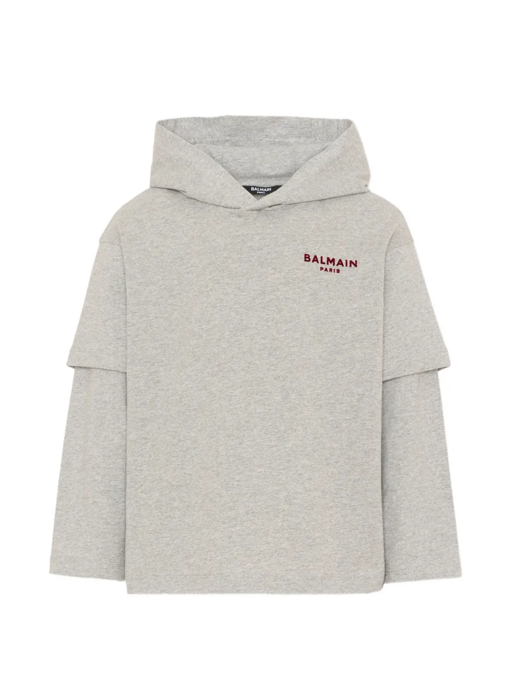Balmain Kids layered-sleeve logo-print hoodie - Grigio