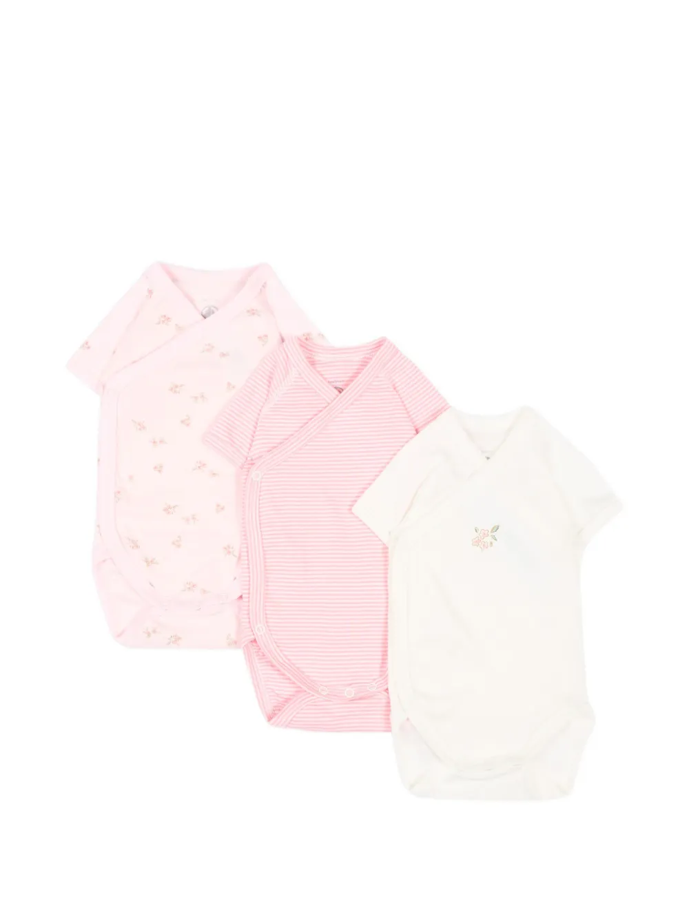 Petit Bateau floral-print wrap-style bodies (set of three) - Rosa