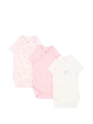 Petit Bateau floral-print wrap-style bodies (set of three)