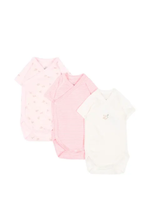 Petit Bateau floral-print wrap-style bodies (set of three)