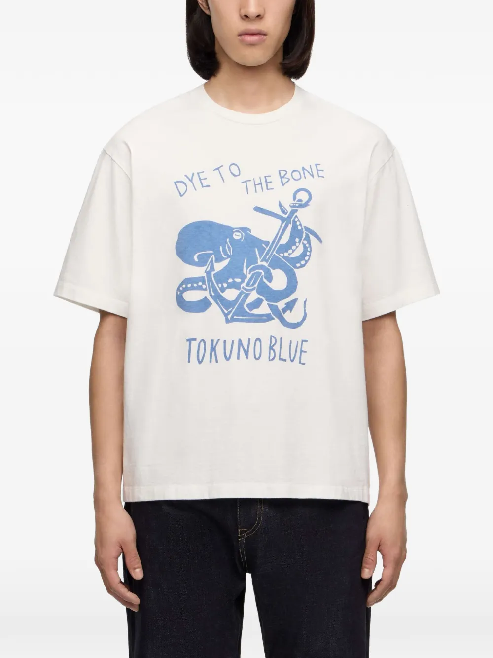 Momotaro Katoenen T-shirt met octopus-print Wit