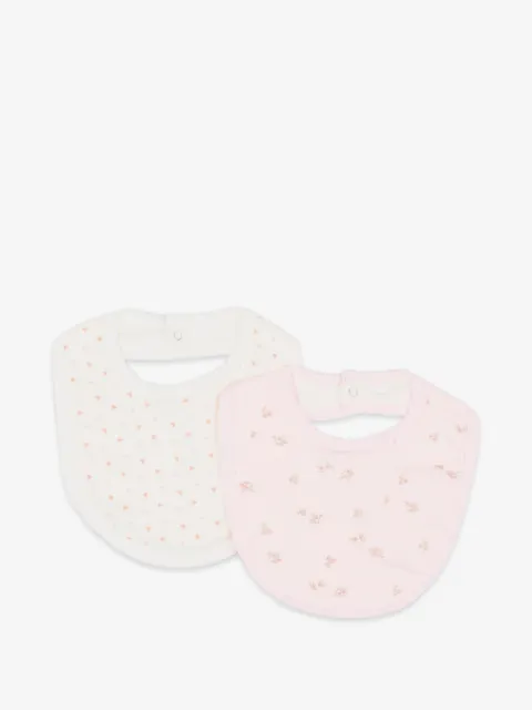 Petit Bateau heart-print floral-print bibs set (set of two)