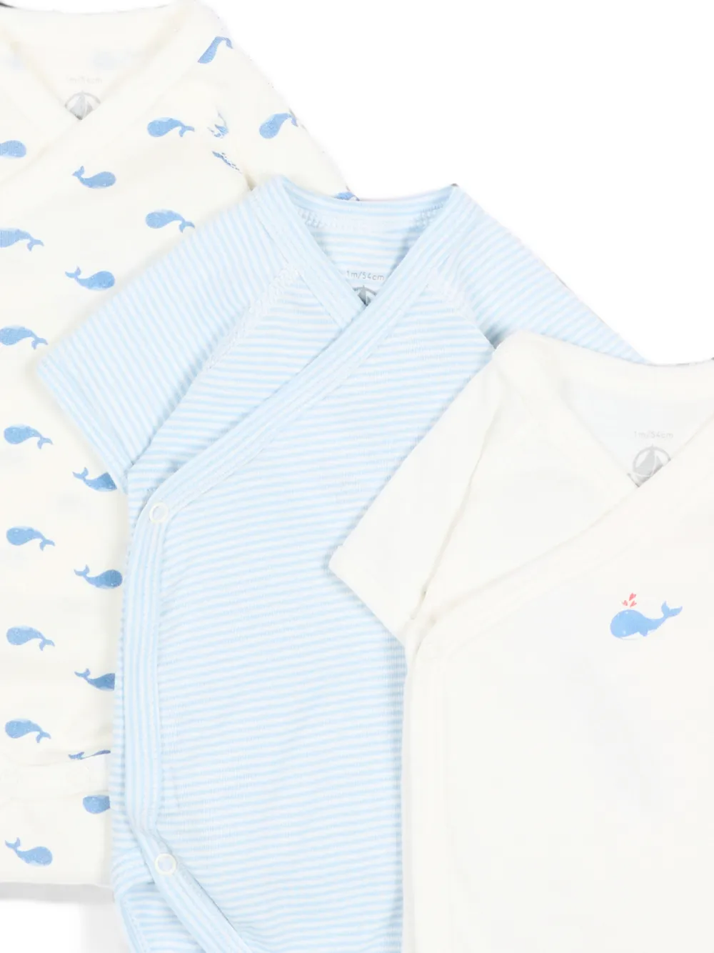 Petit Bateau Drie rompers met walvis-print Wit