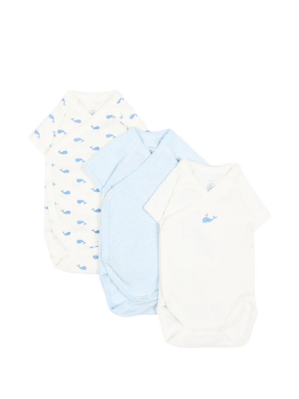 Petit Bateau whale-print wrap-style bodies set (set of three) - Bianco