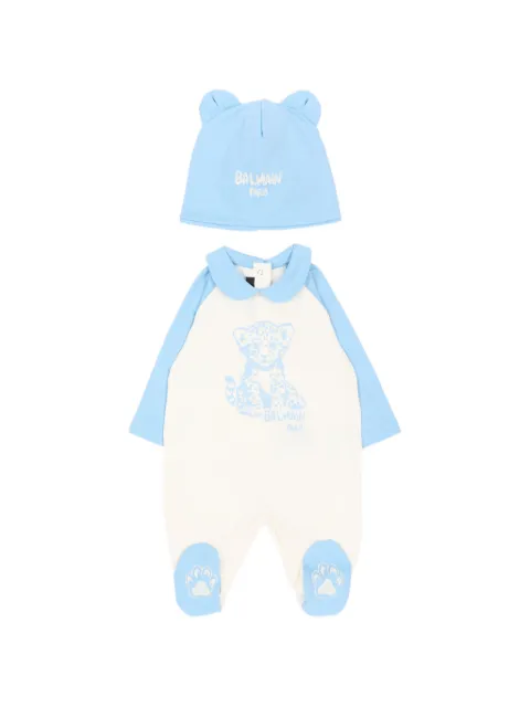 Balmain Kids animal-print cotton babygrow set