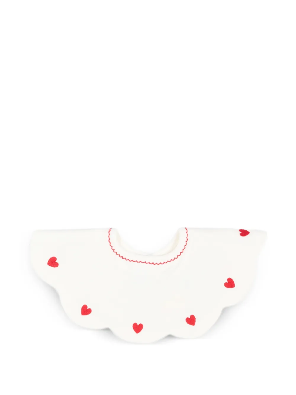 Petit Bateau heart-embroidered scalloped-edge bib - Bianco