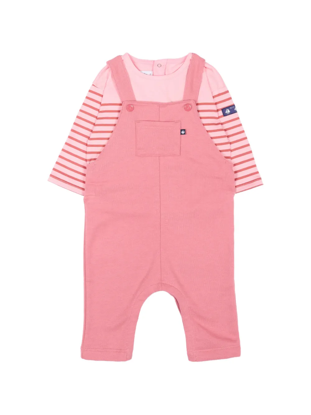 Petit Bateau striped-sleeve button-fastening dungarees - Rosa