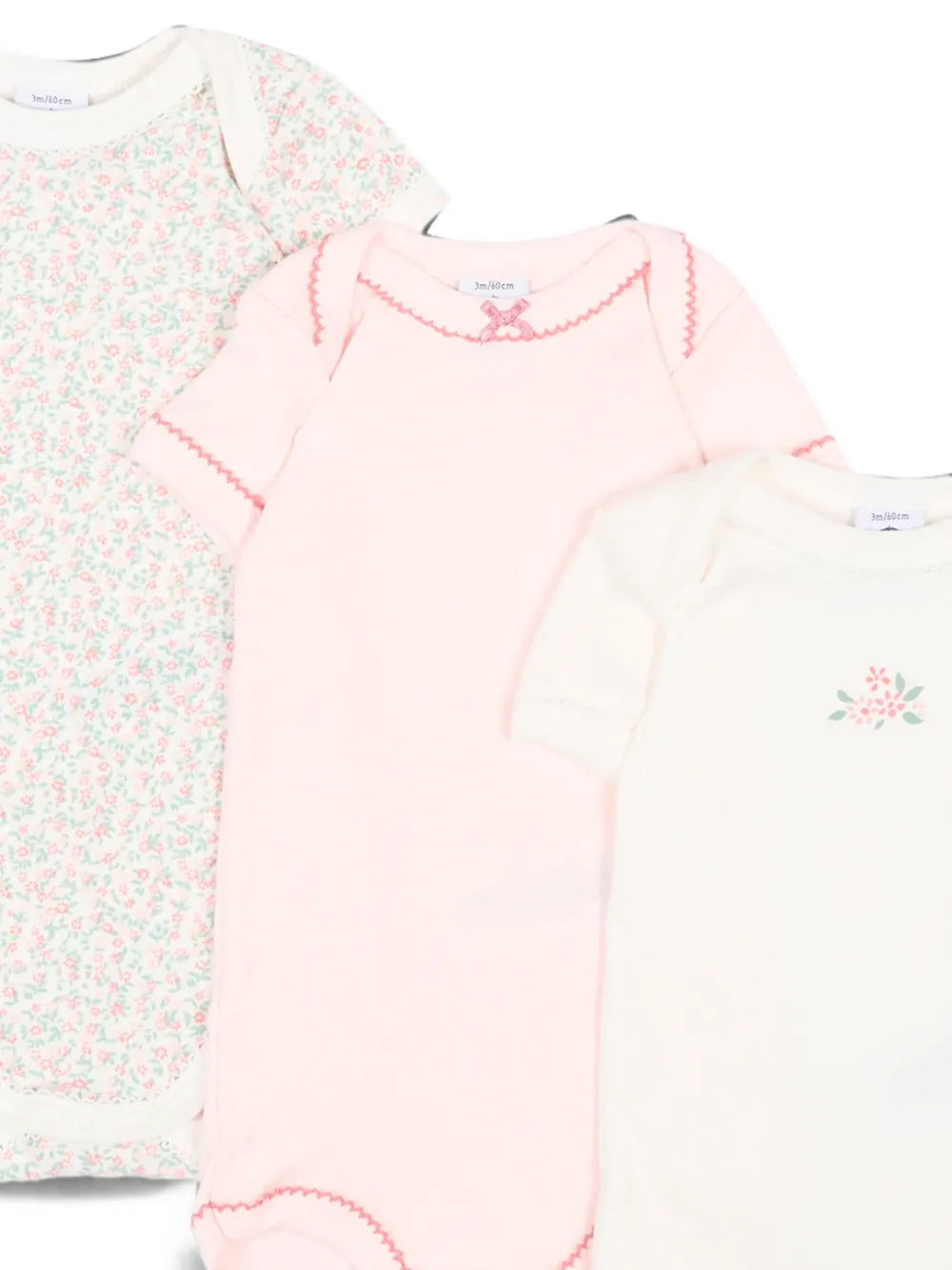Petit Bateau Drie rompers met bloemen-print en strik-detail Beige
