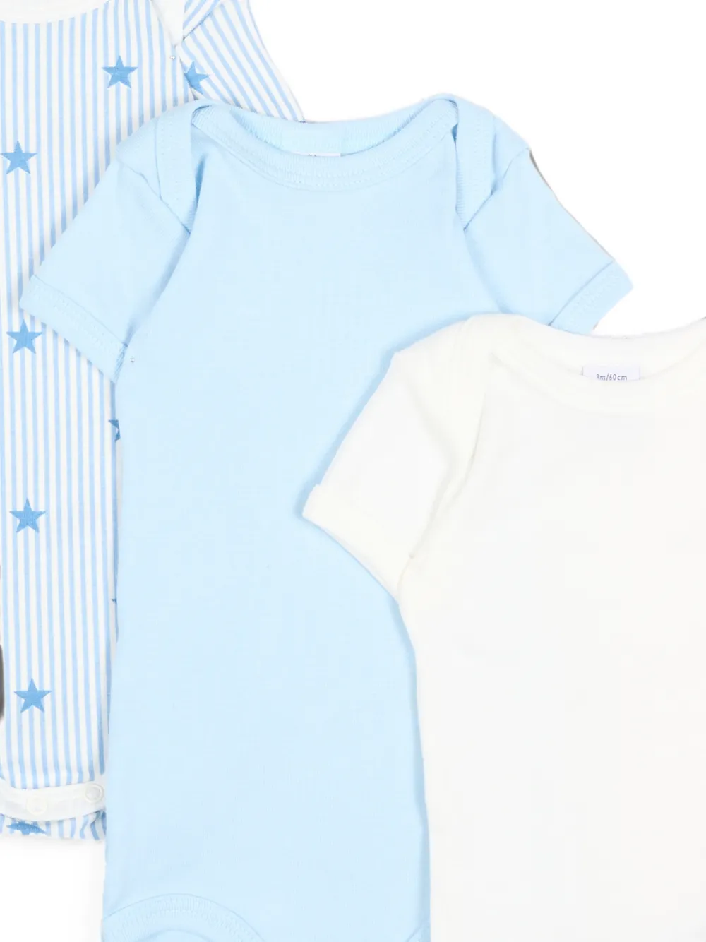 Petit Bateau Drie gestreepte rompers met ster-print Blauw