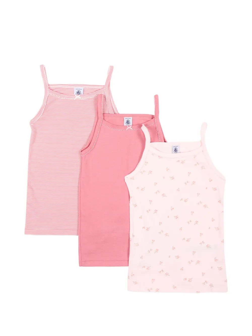 Petit Bateau bow-detail floral-print tops set (set of three) - Rosa