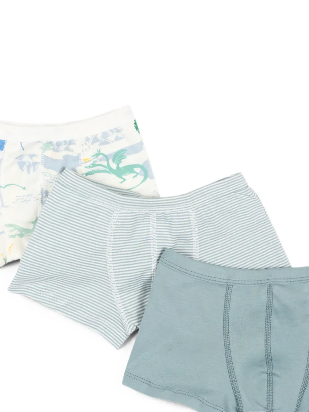 Petit Bateau Drie gestreepte boxershorts met draken-print Wit