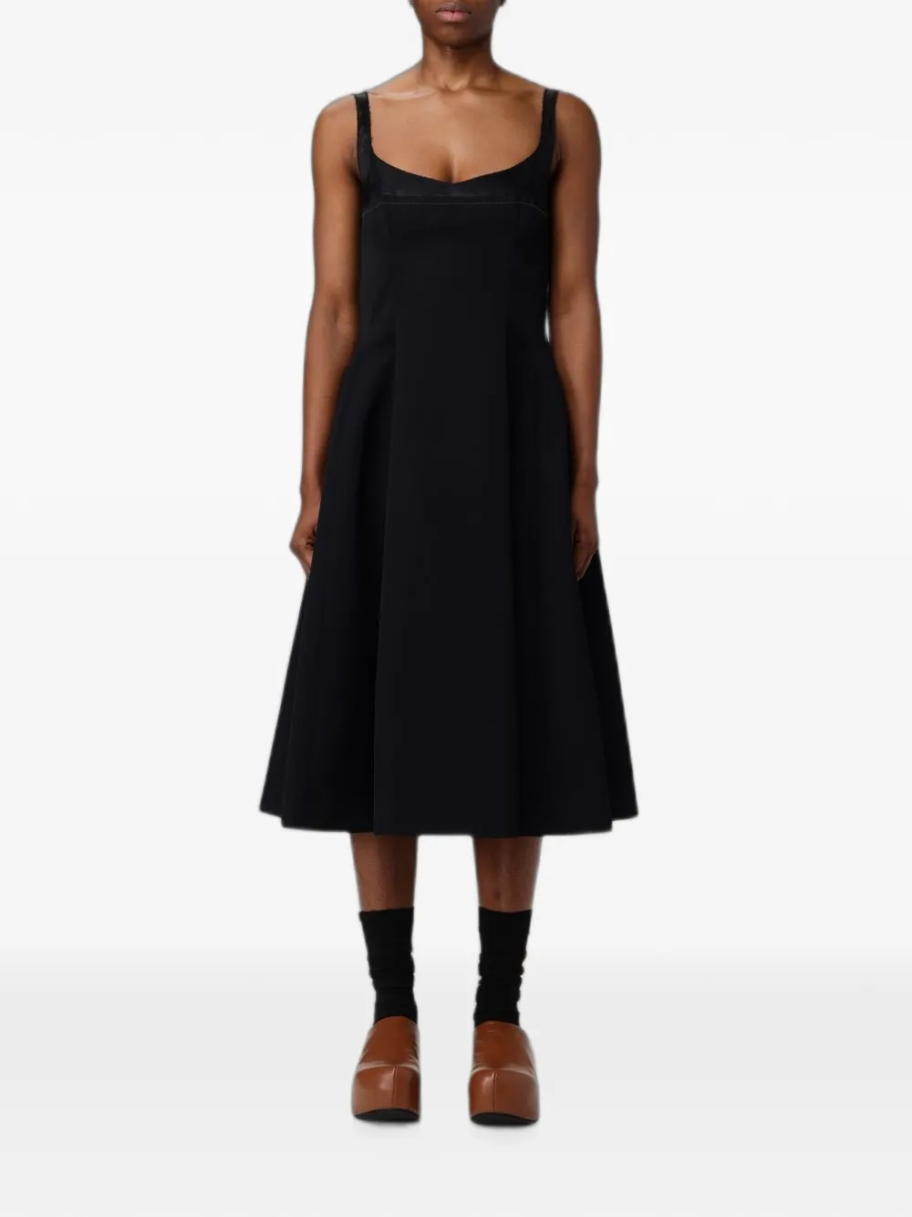 Marni frayed-edge flared midi dress - Schwarz