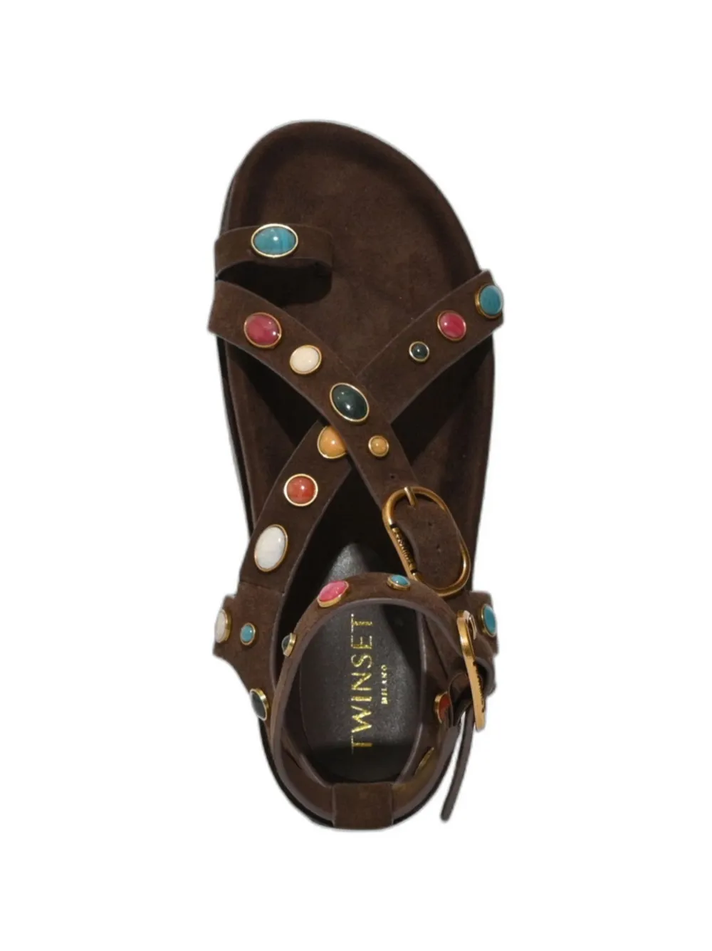 TWINSET cabochon-embellished suede sandals Bruin