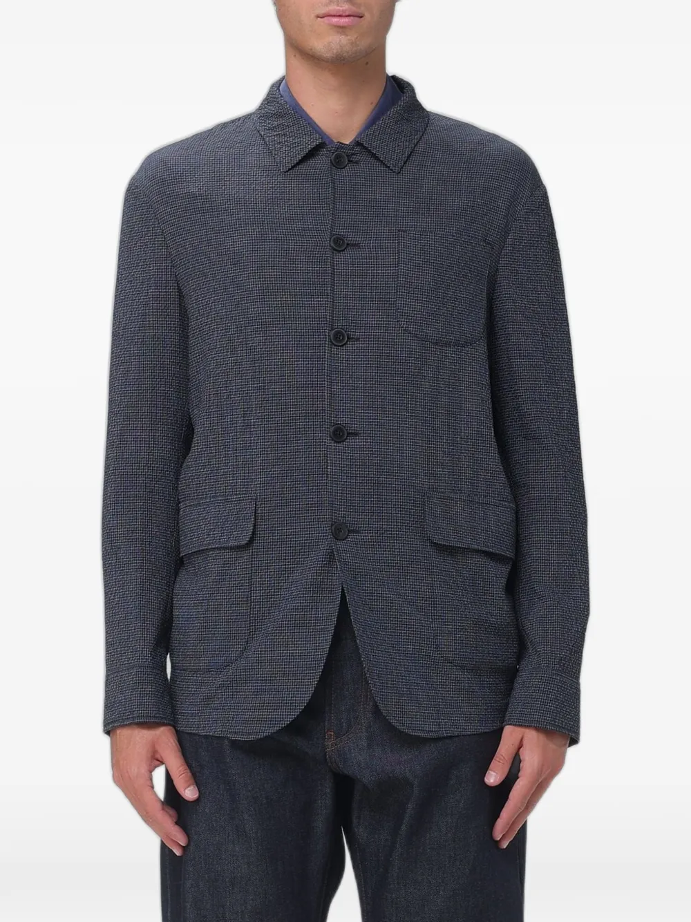 Emporio Armani check-pattern single-breasted blazer - Grau
