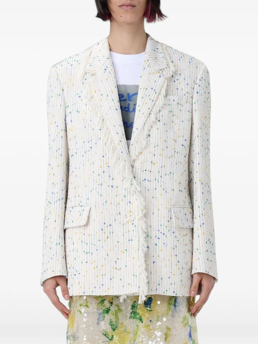 MSGM fringed bouclé blazer - Weiß