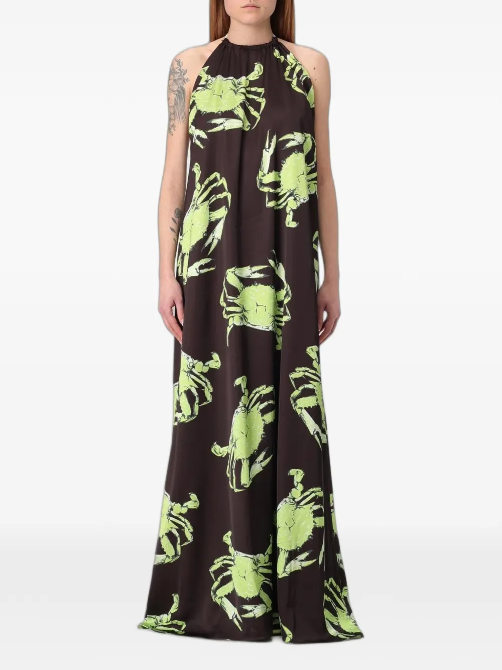 MSGM crab-print halterneck maxi dress - Marrone