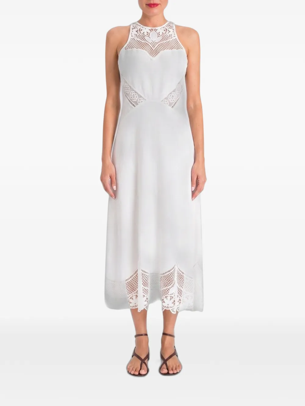 TWINSET crochet-trim sleeveless midi dress - Bianco