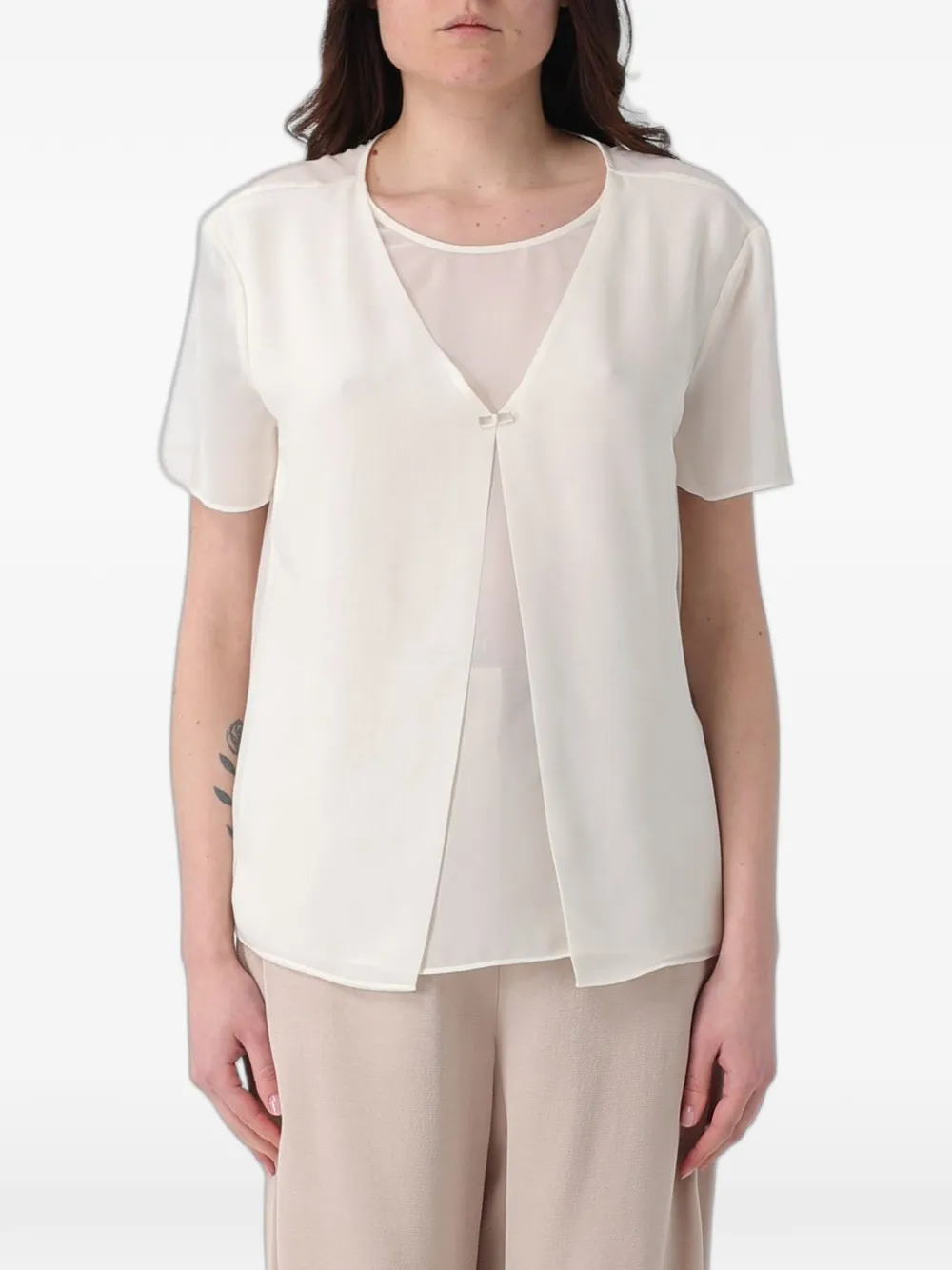 Emporio Armani chiffon-panel short-sleeve top - Bianco