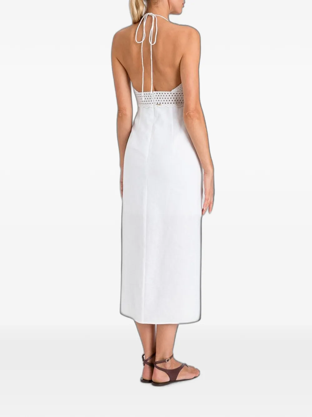 TWINSET Broderie anglaise midi-jurk met halternek Wit