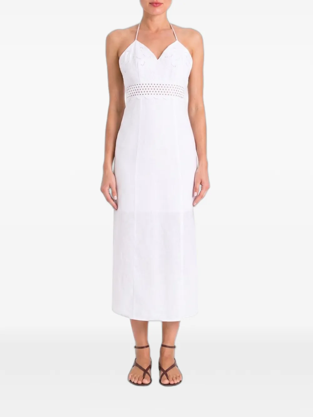 TWINSET broderie-anglaise halterneck midi dress - Bianco