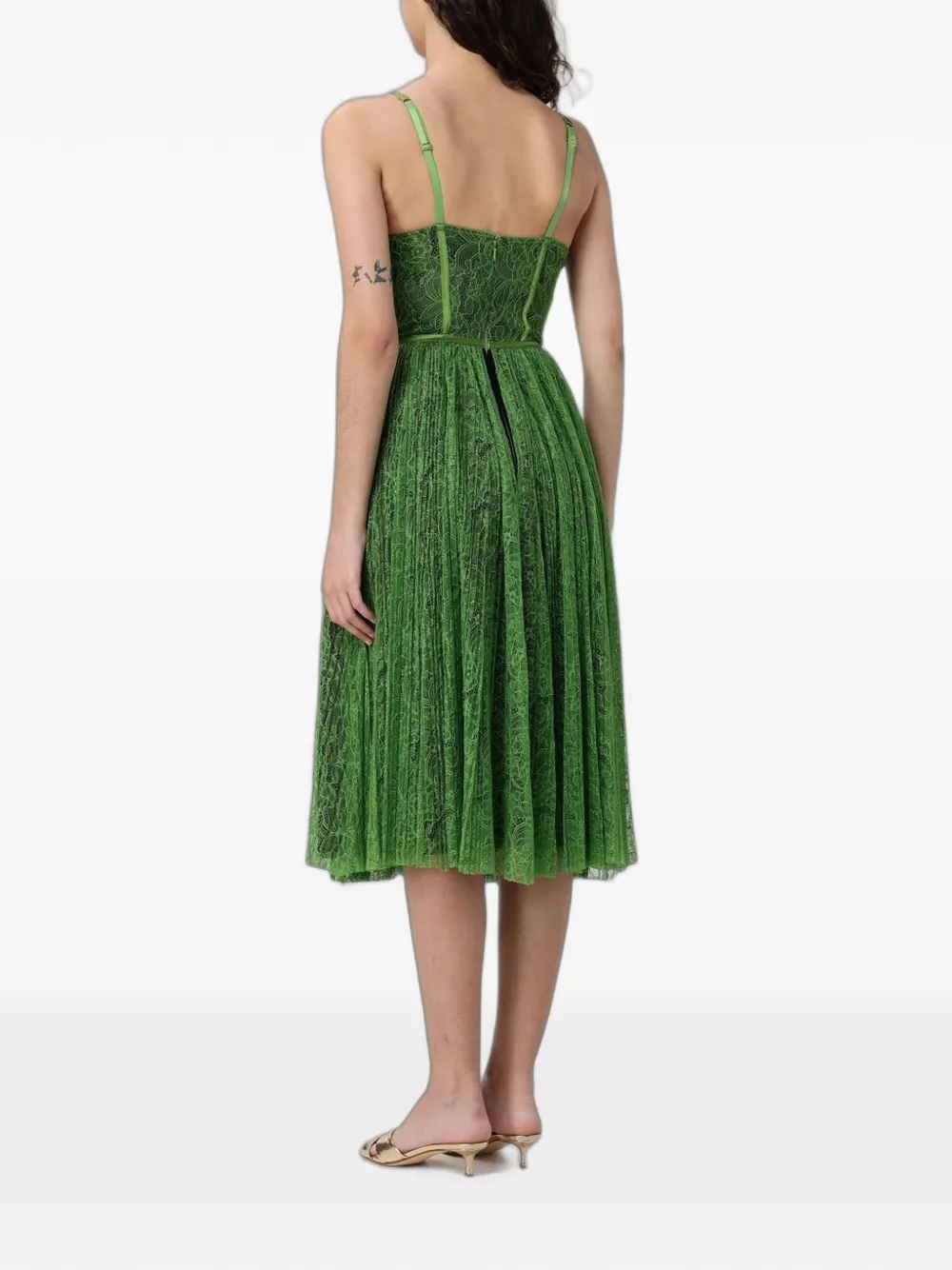 Elisabetta Franchi Geplooide mini-jurk met kant Groen