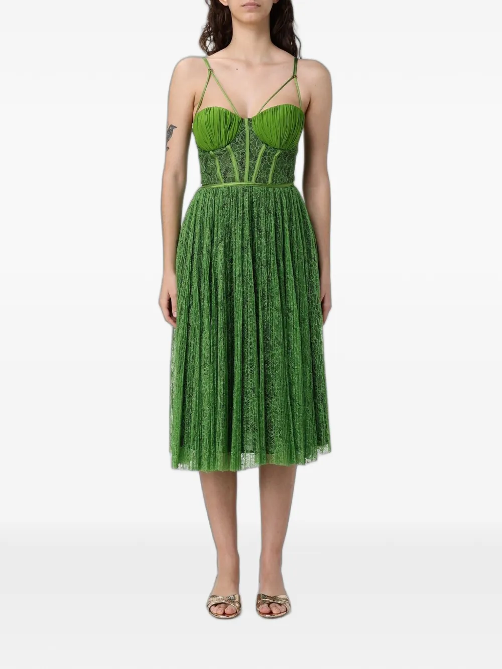 Elisabetta Franchi lace pleated midi dress - Verde