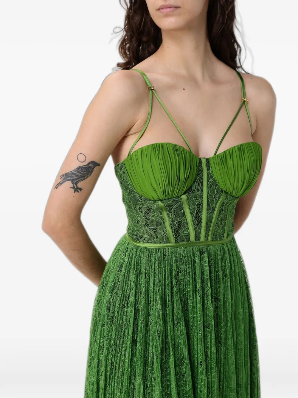 Elisabetta Franchi Geplooide mini-jurk met kant Groen