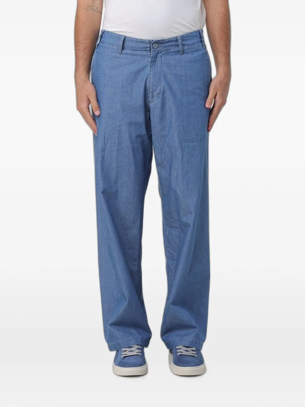 Emporio Armani logo-patch straight-leg trousers - Blau