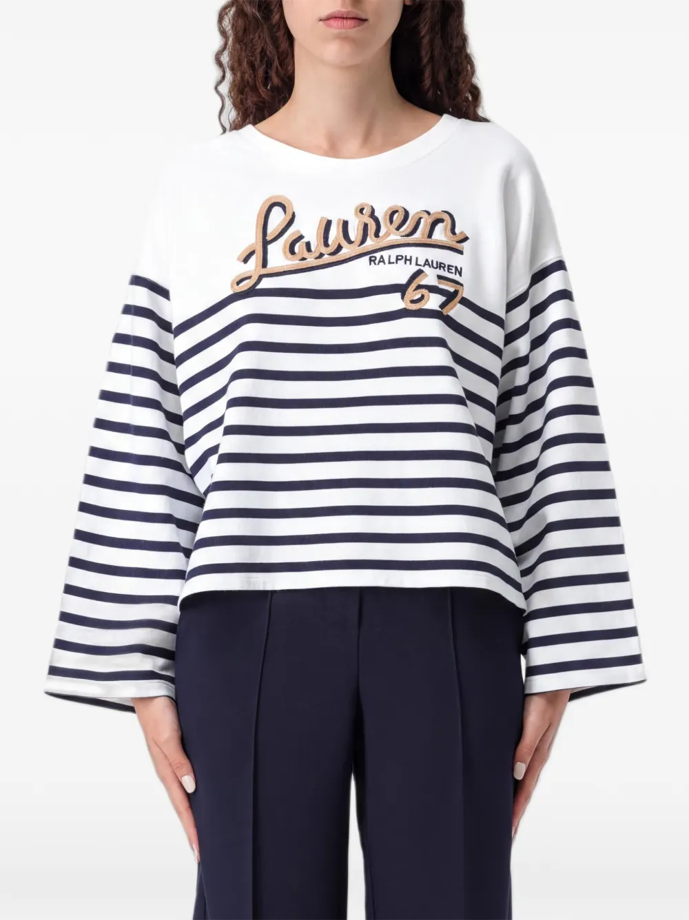 Lauren Ralph Lauren Gestreifter Pullover mit Logo - Weiß