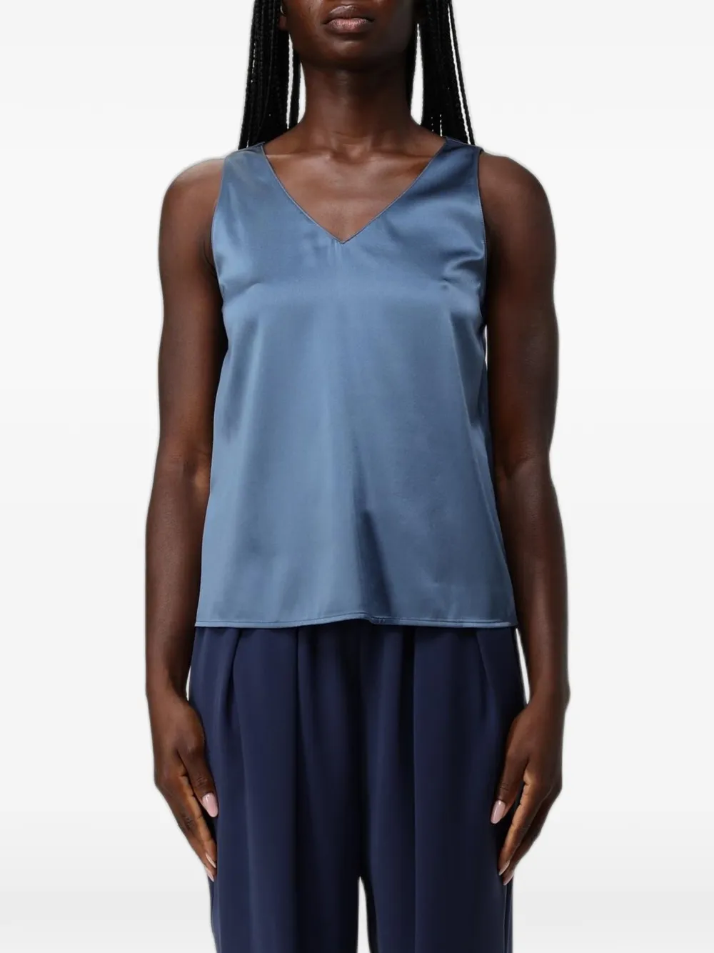 Emporio Armani satin-finish V-neck top - Blu