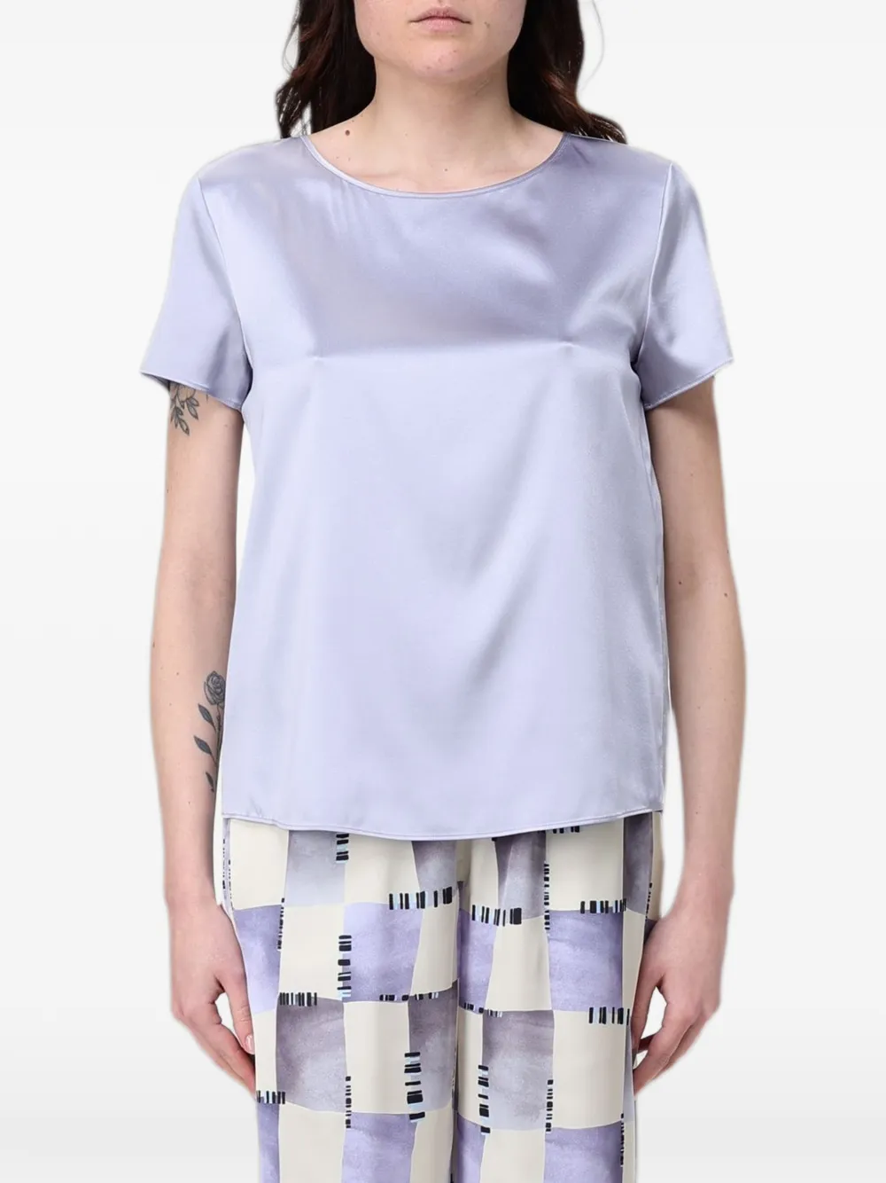 Emporio Armani satin-finish short-sleeve top - Viola