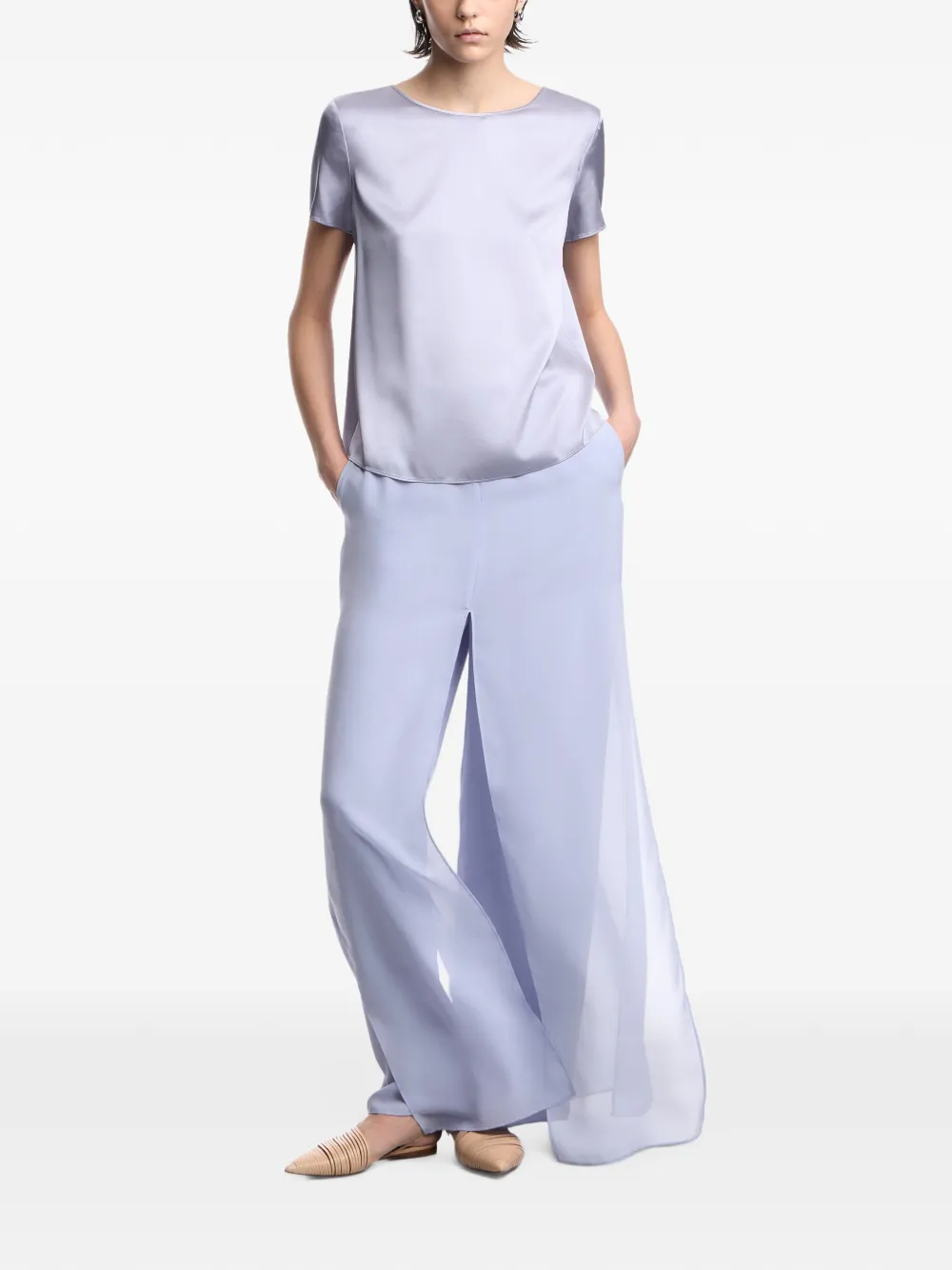 Emporio Armani Top met korte mouwen en satijnen afwerking Paars
