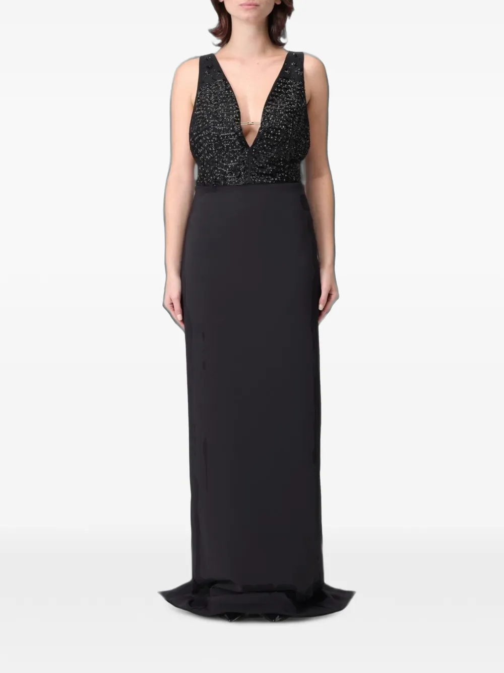 Elisabetta Franchi crystal-embellished sleeveless maxi gown - Nero