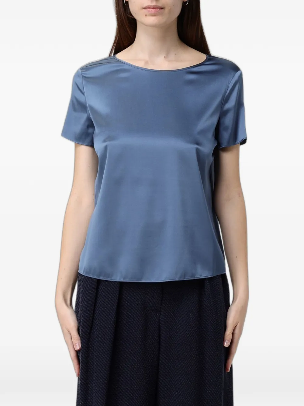 Emporio Armani satin-finish short-sleeve blouse - Blu