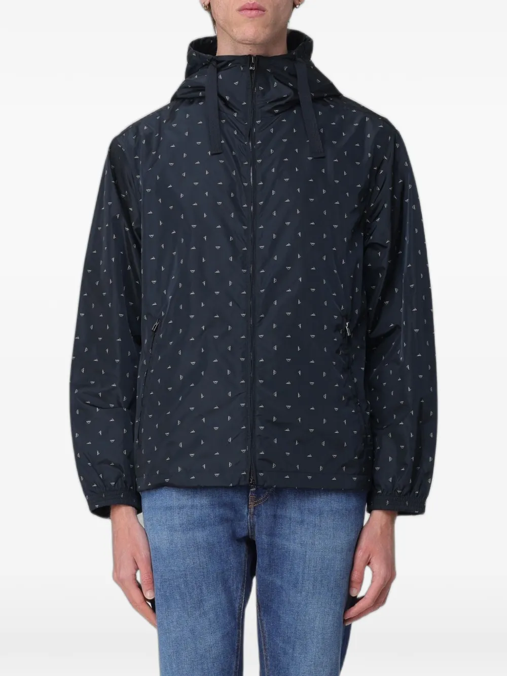 Emporio Armani logo-print hooded jacket - Blu