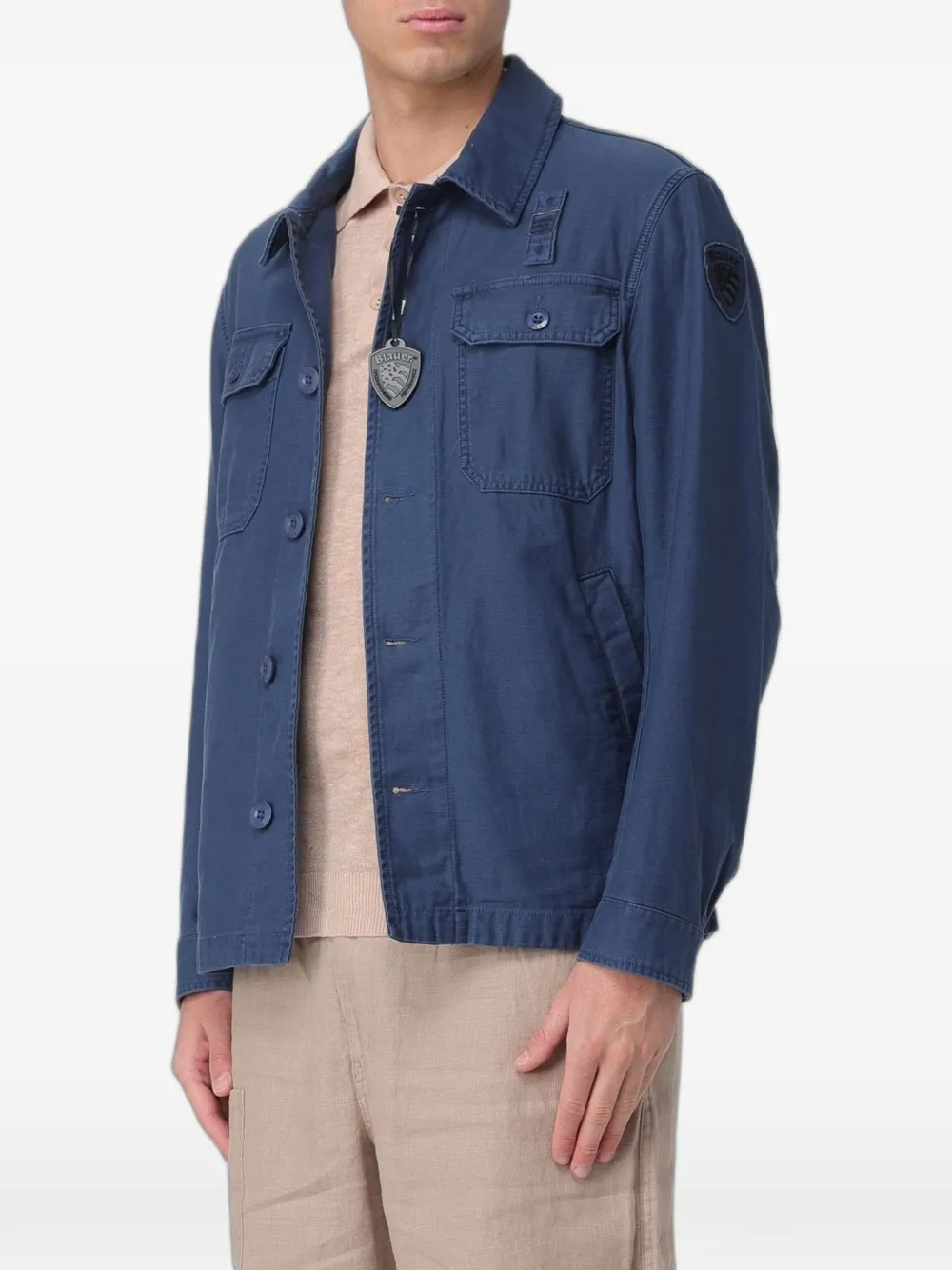 Blauer cotton-canvas jacket Blauw